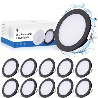Gr4tec Led-inbouwspot, zwart, extra vlak, 10 x 5 W, badkamerspot, IP65, inbouwspot, 4000 K, neutraal wit, 400 lm, plafondlamp, inbouwgat 68-80 mm, plafondspot voor woonkamer, slaapkamer, keuken Gr4tec Led-inbouwspot, zwart, extra vlak, 10 x 5 W, badkamerspot, IP65, inbouwspot, 4000 K, neutraal wit, 400 lm, plafondlamp, inbouwgat 68-80 mm, plafondspot voor woonkamer, slaapkamer, keuken