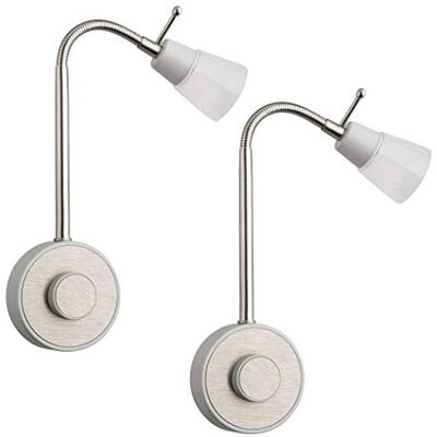 SEBSON ® 2x LED Stopcontact Lamp Dimbaar Zilver, Wandlamp met Stekker 2W, Stekkerlamp Flexibel Warm Wit 2700K Leeslamp, Nachtlamp SEBSON ® 2x LED Stopcontact Lamp Dimbaar Zilver, Wandlamp met Stekker 2W, Stekkerlamp Flexibel Warm Wit 2700K Leeslamp, Nachtlamp