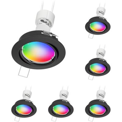 ledscom.de 6-delige FERE inbouwplafondlamp inbouwframe mat zwart draaibaar incl. Smart Home ledlamp RGBW GU10, 5,41W, 473lm ledscom.de 6-delige FERE inbouwplafondlamp inbouwframe mat zwart draaibaar incl. Smart Home ledlamp RGBW GU10, 5,41W, 473lm
