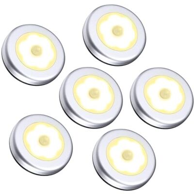 ORIA Nachtlamp, bewegingsmelder, licht, 6 stuks, draadloos, werkt op batterijen, automatisch nachtlampje met kleefpads, blijft overal, voor kast, hal, trap, slaapkamer, Enz warmwit ORIA Nachtlamp, bewegingsmelder, licht, 6 stuks, draadloos, werkt op batterijen, automatisch nachtlampje met kleefpads, blijft overal, voor kast, hal, trap, slaapkamer, Enz warmwit