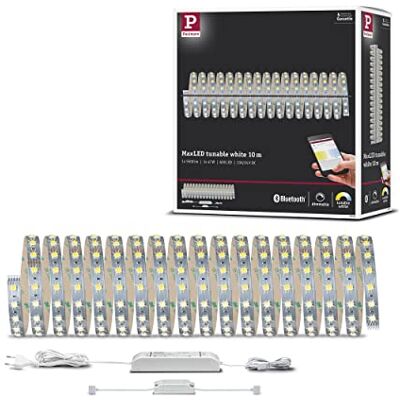 Paulmann 70565 LED Strips SmartHome MaxLED Tunable White basisset incl. 1 x 47 watt dimbare lichtstrip zilver kunststof lichtbalk 3000 K Paulmann 70565 LED Strips SmartHome MaxLED Tunable White basisset incl. 1 x 47 watt dimbare lichtstrip zilver kunststof lichtbalk 3000 K