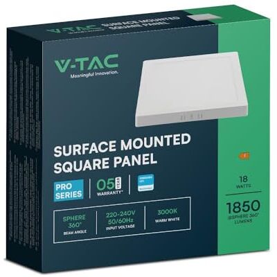 V-TAC Samsung Mini LED-paneel, oppervlak met achtergrondverlichting, IP20, wit, 18 W, 1850 lumen, 3000 K V-TAC Samsung Mini LED-paneel, oppervlak met achtergrondverlichting, IP20, wit, 18 W, 1850 lumen, 3000 K