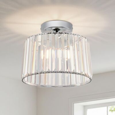 ANWIO Moderne kristallen kroonluchter zilver, E27 kroonluchter slaapkamer, woonkamerverlichting Ø 265 mm, led-plafondlamp keuken, hal, eetkamer ANWIO Moderne kristallen kroonluchter zilver, E27 kroonluchter slaapkamer, woonkamerverlichting Ø 265 mm, led-plafondlamp keuken, hal, eetkamer