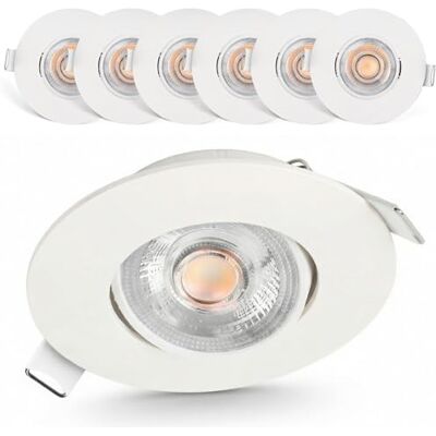 EMOS Led-inbouwspot, 230 V, 5 W/450 lm, 50 graden draaibaar, led-inbouwlamp, warmwit, 3000 K, 6 stuks plafondspots voor binnen, extra plat, rond, wit EMOS Led-inbouwspot, 230 V, 5 W/450 lm, 50 graden draaibaar, led-inbouwlamp, warmwit, 3000 K, 6 stuks plafondspots voor binnen, extra plat, rond, wit