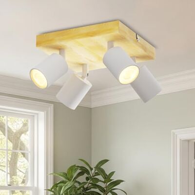 LVWIT Plafondlamp, 4 ledlampen, GU10, binnenverlichting, wit, plafondlamp van hout met vierkante voet, led-spot slaapkamer, wandlamp, woonkamer, kroonluchter keuken (zonder lampen) LVWIT Plafondlamp, 4 ledlampen, GU10, binnenverlichting, wit, plafondlamp van hout met vierkante voet, led-spot slaapkamer, wandlamp, woonkamer, kroonluchter keuken (zonder lampen)