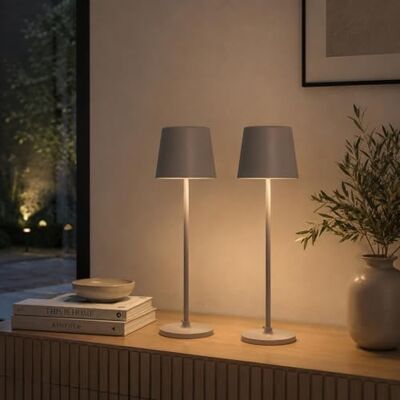 Lightbox Set van 2 led-tafellampen voor binnen en buiten, 37 cm hoog, 23 cm hoog, diameter 10 cm, mat grijs, met touch-dimmer, mobiel, draadloos, draagbaar Lightbox Set van 2 led-tafellampen voor binnen en buiten, 37 cm hoog, 23 cm hoog, diameter 10 cm, mat grijs, met touch-dimmer, mobiel, draadloos, draagbaar
