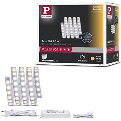 Paulmann 70668 Functie MaxLED 500 basisset LED strip 1,5 m, 2700 K warm wit, 10 W, 230/24 V, 20 VA, zilver, kunststof Paulmann 70668 Functie MaxLED 500 basisset LED strip 1,5 m, 2700 K warm wit, 10 W, 230/24 V, 20 VA, zilver, kunststof