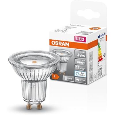 OSRAM LED Star PAR16 voor spots en spots in daglichtwit (6500 K), transparant, diameter 50 mm, met 6,9 W voor 620 lm, GU10 retrofit, loodvrij glas, IP20, EEK F. OSRAM LED Star PAR16 voor spots en spots in daglichtwit (6500 K), transparant, diameter 50 mm, met 6,9 W voor 620 lm, GU10 retrofit, loodvrij glas, IP20, EEK F.