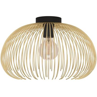 EGLO Venezuela Plafondlamp, elegante plafondlamp met lampenkap van goudkleurig metaaldraad, verlichting voor woonkamer en hal, metaal, zwart en goud, E27 fitting EGLO Venezuela Plafondlamp, elegante plafondlamp met lampenkap van goudkleurig metaaldraad, verlichting voor woonkamer en hal, metaal, zwart en goud, E27 fitting