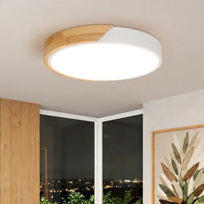 Kambo Led-plafondlamp, rond, van hout, wit, diameter 30 cm, modern, plat, Scandinavisch, met natuurlijk licht, 4500 K, 2400 lm, voor woonkamer, slaapkamer, keuken, hal, eenvoudig te installeren Kambo Led-plafondlamp, rond, van hout, wit, diameter 30 cm, modern, plat, Scandinavisch, met natuurlijk licht, 4500 K, 2400 lm, voor woonkamer, slaapkamer, keuken, hal, eenvoudig te installeren