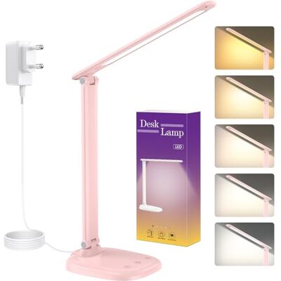 KQPZ Led-bureaulamp met stekker, 5 verlichtingsmodi en instelbare helderheid, touch-lamp met timer en geheugen, bedlampje met geïntegreerde batterij, geschikt voor lezen, studeren en werken KQPZ Led-bureaulamp met stekker, 5 verlichtingsmodi en instelbare helderheid, touch-lamp met timer en geheugen, bedlampje met geïntegreerde batterij, geschikt voor lezen, studeren en werken