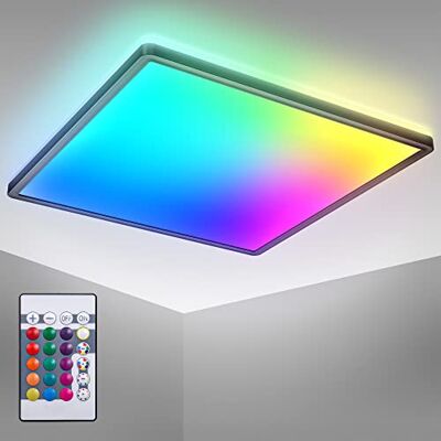 B.K.Licht I RGB led-plafondlamp, ultraplat ledpaneel, kleurverandering, dimbare RGBW-plafondlamp, indirecte verlichting, afstandsbediening, zwart B.K.Licht I RGB led-plafondlamp, ultraplat ledpaneel, kleurverandering, dimbare RGBW-plafondlamp, indirecte verlichting, afstandsbediening, zwart
