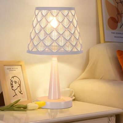 TWSXTE Moderne tafellamp, wit, E27, decoratief, bureaulamp, metaal, led-lamp, nachtlampenkap, slaapkamer, met schakelaar (zonder lamp) TWSXTE Moderne tafellamp, wit, E27, decoratief, bureaulamp, metaal, led-lamp, nachtlampenkap, slaapkamer, met schakelaar (zonder lamp)