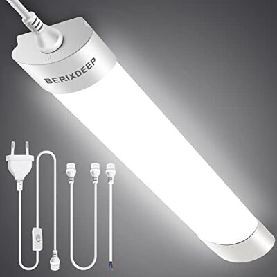BERIXDEEP Led-plafondlamp, 120 cm, IP66, waterdicht, garage, verlichting, 4000 K, met stekker, 36 W, 3600 lm, led, buislamp, kastlicht, koppelbaar, voor keuken, hal, badkamer, werkbank, kelder en kantoor BERIXDEEP Led-plafondlamp, 120 cm, IP66, waterdicht, garage, verlichting, 4000 K, met stekker, 36 W, 3600 lm, led, buislamp, kastlicht, koppelbaar, voor keuken, hal, badkamer, werkbank, kelder en kantoor
