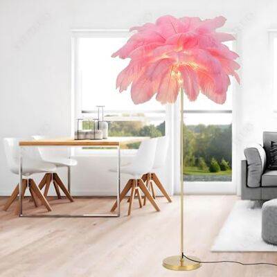 YYUTLUO Moderne verenlamp, vloerlamp van natuurlijke struisvogelveren, hoogte 160 cm, gouden paal en basis, 3 kleurtemperaturen, G4 ledlampen, woonkamer, kinderkamer, kantoor (roze) YYUTLUO Moderne verenlamp, vloerlamp van natuurlijke struisvogelveren, hoogte 160 cm, gouden paal en basis, 3 kleurtemperaturen, G4 ledlampen, woonkamer, kinderkamer, kantoor (roze)