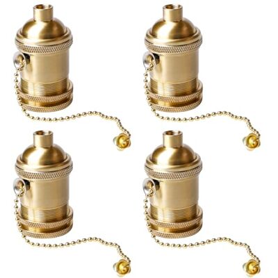 GAOUTO Set van 4 vintage E27 lampfittingen met kettingschakelaar, aluminium sokkel, lamphouder voor gloeilamp, plafondlamp, tafel, Edison, hanglamp, knutselaccessoires GAOUTO Set van 4 vintage E27 lampfittingen met kettingschakelaar, aluminium sokkel, lamphouder voor gloeilamp, plafondlamp, tafel, Edison, hanglamp, knutselaccessoires