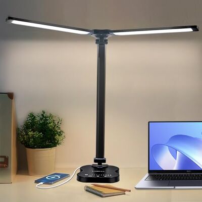 LQWELL ® Dimbare led-bureaulamp met dubbel uiteinde, 5 kleuren en 10 helderheid, oogveilige leeslamp, touch-bediening en geheugenfunctie, timer LQWELL ® Dimbare led-bureaulamp met dubbel uiteinde, 5 kleuren en 10 helderheid, oogveilige leeslamp, touch-bediening en geheugenfunctie, timer