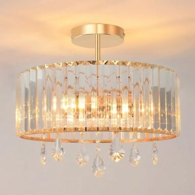 ANWIO Gouden kristallen kroonluchter, E27 moderne woonkamerkroonluchter, led-plafondlamp Ø 365 mm, plafondlamp, eetkamer, keuken, slaapkamer ANWIO Gouden kristallen kroonluchter, E27 moderne woonkamerkroonluchter, led-plafondlamp Ø 365 mm, plafondlamp, eetkamer, keuken, slaapkamer