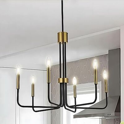 WayLuoung Moderne zwarte en gouden koperen kroonluchters, plafondlamp Ø 71 cm, vintage kroonluchter met 6 lampen, in hoogte verstelbare hanglamp, eetkamer, keukeneiland, woonkamer, open haard, slaapkamer E14 WayLuoung Moderne zwarte en gouden koperen kroonluchters, plafondlamp Ø 71 cm, vintage kroonluchter met 6 lampen, in hoogte verstelbare hanglamp, eetkamer, keukeneiland, woonkamer, open haard, slaapkamer E14