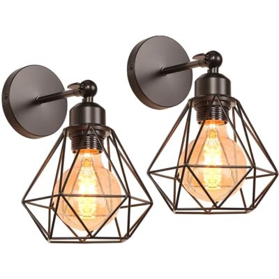 iDEGU Set van 2 industriële wandlampen, plafondlamp, Edison-stijl, metaal, retro plafondlamp met 180 graden rotatie (zwart kooi 16 cm) iDEGU Set van 2 industriële wandlampen, plafondlamp, Edison-stijl, metaal, retro plafondlamp met 180 graden rotatie (zwart kooi 16 cm)