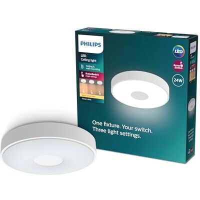 Philips Coiner Plafondlamp, LED SceneSwitch Lichttechnologie, 24 W, 2800 lm, Warmwit Licht: 2700 K, EyeComfort, Dimbaar, IP20, Rond, Wit Philips Coiner Plafondlamp, LED SceneSwitch Lichttechnologie, 24 W, 2800 lm, Warmwit Licht: 2700 K, EyeComfort, Dimbaar, IP20, Rond, Wit