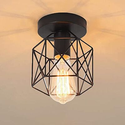 iDEGU Industriële metalen plafondlamp, vierkante kooi, lampenkap, ijzer, schaduw lichtpunt, E27, 40 W, zwart, voor woonkamer, slaapkamer, bar (zeshoekig, 1 stuk) iDEGU Industriële metalen plafondlamp, vierkante kooi, lampenkap, ijzer, schaduw lichtpunt, E27, 40 W, zwart, voor woonkamer, slaapkamer, bar (zeshoekig, 1 stuk)