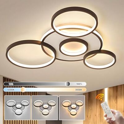 YYUTLUO Moderne led-plafondlamp, lamp met meerdere cirkels, zwart, Ø 70 cm, 58 W, traploos dimbaar, 3000-6000 K, ronde kroonluchter van metaal + acryl, slaapkamer, woonkamer, kinderen, kantoor, studeerkamer, keuken, hal (5 ringen) YYUTLUO Moderne led-plafondlamp, lamp met meerdere cirkels, zwart, Ø 70 cm, 58 W, traploos dimbaar, 3000-6000 K, ronde kroonluchter van metaal + acryl, slaapkamer, woonkamer, kinderen, kantoor, studeerkamer, keuken, hal (5 ringen)