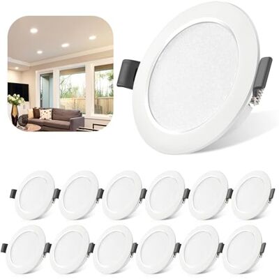 Tailcas Led-inbouwspot, 5 W, IP44, 4000 K, extra vlak, neutraal wit, 450 lm, 12 stuks, gat 68-80 mm, 230 V, 25 mm, plafondlamp, inbouwlamp, voor badkamer, keuken, woonkamer, hal Tailcas Led-inbouwspot, 5 W, IP44, 4000 K, extra vlak, neutraal wit, 450 lm, 12 stuks, gat 68-80 mm, 230 V, 25 mm, plafondlamp, inbouwlamp, voor badkamer, keuken, woonkamer, hal