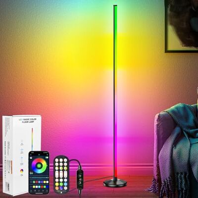 NIKYJM Led-vloerlamp voor woonkamer, 145 cm, RGB, dimbaar, led-hoeklamp met afstandsbediening en app, 16 miljoen kleuren, 300 scènemodi, muziekmodus, doe-het-zelfmodus NIKYJM Led-vloerlamp voor woonkamer, 145 cm, RGB, dimbaar, led-hoeklamp met afstandsbediening en app, 16 miljoen kleuren, 300 scènemodi, muziekmodus, doe-het-zelfmodus