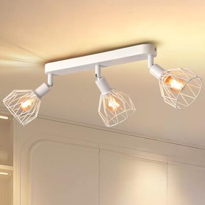 ANWIO Plafondlamp met 3 led-binnenspots, basis E14, witte wandlamp met rechthoekige basis, draaibaar, led-plafondlamp (zonder lampen) ANWIO Plafondlamp met 3 led-binnenspots, basis E14, witte wandlamp met rechthoekige basis, draaibaar, led-plafondlamp (zonder lampen)