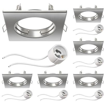 ledscom.de RIR 6 inbouwspots met behuizing voor in het plafond, mat chroom, vierkant (led/halogeen/GU10/MR16/PAR16/50 mm), incl. GU10-fitting ledscom.de RIR 6 inbouwspots met behuizing voor in het plafond, mat chroom, vierkant (led/halogeen/GU10/MR16/PAR16/50 mm), incl. GU10-fitting