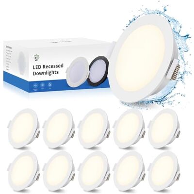 Gr4tec Led Downlight, 220 V, 10 x 5 W, plafondverlichting, IP65, 400lm, 4000K, neutraal wit, ultradun, inbouwspot, 35 mm, gat 68-80 mm, voor woonkamer, slaapkamer, badkamer Gr4tec Led Downlight, 220 V, 10 x 5 W, plafondverlichting, IP65, 400lm, 4000K, neutraal wit, ultradun, inbouwspot, 35 mm, gat 68-80 mm, voor woonkamer, slaapkamer, badkamer