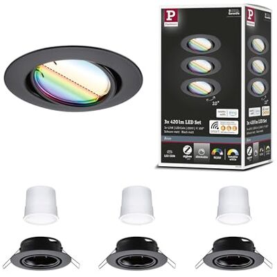 Paulmann 92468 LED inbouwspot Base Smart Home Zigbee basisset draaibaar rond 230V 3x4,9W 3x420lm dimbaar 90mm zwart mat metaal RGBW+ Paulmann 92468 LED inbouwspot Base Smart Home Zigbee basisset draaibaar rond 230V 3x4,9W 3x420lm dimbaar 90mm zwart mat metaal RGBW+