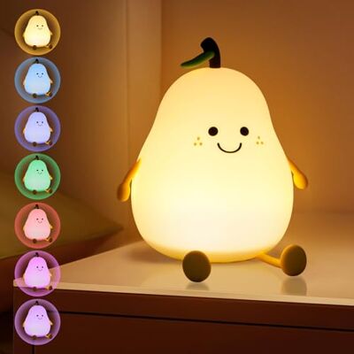 JUQG Nachtlampje voor kinderen, peervorm, Kawaii nachtlampje voor kinderen, met timerfunctie, USB-oplaadbaar, siliconen lamp voor kinderen, voor woonkamer, kinderkamer, slaapkamer JUQG Nachtlampje voor kinderen, peervorm, Kawaii nachtlampje voor kinderen, met timerfunctie, USB-oplaadbaar, siliconen lamp voor kinderen, voor woonkamer, kinderkamer, slaapkamer