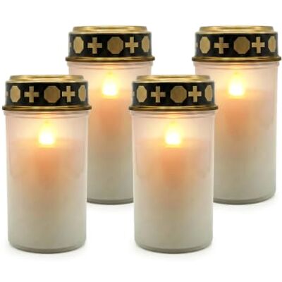 Relaxdays Led-graflamp, 4 stuks, glinsterende vlam, werkt op batterijen, duurzaam, kunststof, begraafplaatskaars Relaxdays Led-graflamp, 4 stuks, glinsterende vlam, werkt op batterijen, duurzaam, kunststof, begraafplaatskaars