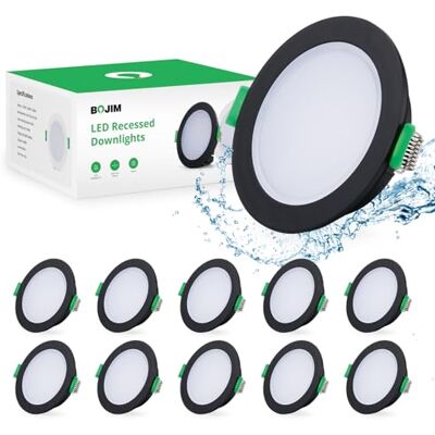 Bojim Led-inbouwspot, zwart, IP65, 230 V, gat 68 mm 80 mm, extra vlak, 2700 K, warmwit, 5 W, inbouwspot voor keuken, badkamer, slaapkamer, woonkamer, 10 stuks Bojim Led-inbouwspot, zwart, IP65, 230 V, gat 68 mm 80 mm, extra vlak, 2700 K, warmwit, 5 W, inbouwspot voor keuken, badkamer, slaapkamer, woonkamer, 10 stuks