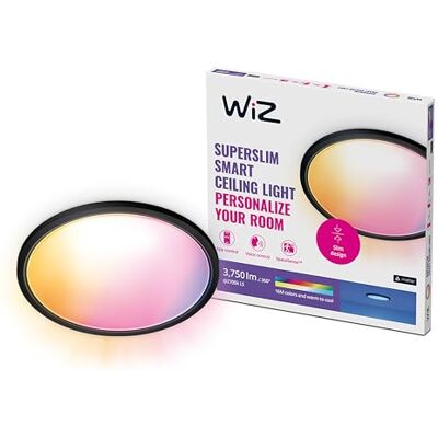WiZ Plafondlamp SuperSlim Diameter: 55 cm Gekleurd en Wit Licht Slimme Plafondlamp 32W Zwart Wi-Fi WiZ Plafondlamp SuperSlim Diameter: 55 cm Gekleurd en Wit Licht Slimme Plafondlamp 32W Zwart Wi-Fi