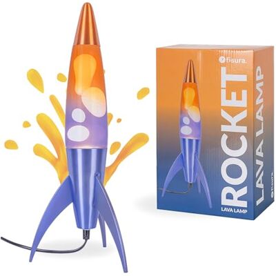 Fisura Blauwe en oranje lavalamp "rocket". Metalen basis en oranje gradiëntfles. Retro design met reservelamp. Afmetingen: 20 cm x 20 cm x 45 cm. Fisura Blauwe en oranje lavalamp "rocket". Metalen basis en oranje gradiëntfles. Retro design met reservelamp. Afmetingen: 20 cm x 20 cm x 45 cm.