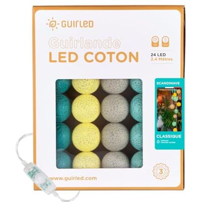 GuirLED Lichtketting met bolletjes van katoen, USB, 2 uur nachtlampje voor baby's, incl. 2 A dubbele USB-adapter, 3 intensiteiten, 24 bolletjes, 2,4 m, Scandinavië GuirLED Lichtketting met bolletjes van katoen, USB, 2 uur nachtlampje voor baby's, incl. 2 A dubbele USB-adapter, 3 intensiteiten, 24 bolletjes, 2,4 m, Scandinavië