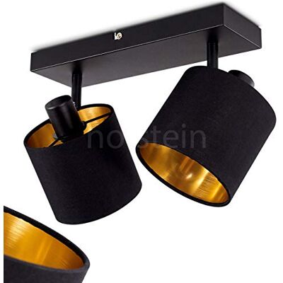 hofstein Plafondlamp Alsen, plafondlamp van metaal/stof in zwart/goud, 2 lampen, met verstelbare spots, 2 x E14 max. 28 Watt, spot met stoffen kappen in retro/vintage design, geschikt voor LED hofstein Plafondlamp Alsen, plafondlamp van metaal/stof in zwart/goud, 2 lampen, met verstelbare spots, 2 x E14 max. 28 Watt, spot met stoffen kappen in retro/vintage design, geschikt voor LED