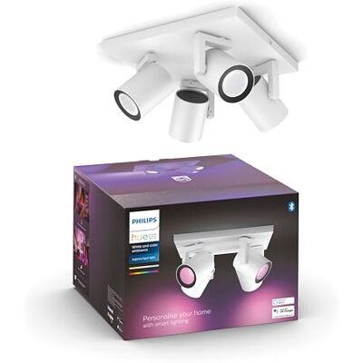 Philips White & Colour Ambiance Argenta plafondlamp met vier spots, dimbare led-spots voor het Hue-systeem, Slimme lichtregeling via stem en app, wit. Philips White & Colour Ambiance Argenta plafondlamp met vier spots, dimbare led-spots voor het Hue-systeem, Slimme lichtregeling via stem en app, wit.