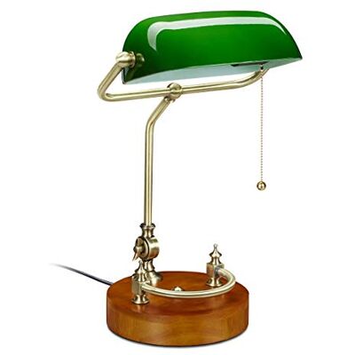 Relaxdays Bankerlamp, trekschakelaar, kantelbare lampenkap, retro design, E27-fitting, bureaulamp, groen Relaxdays Bankerlamp, trekschakelaar, kantelbare lampenkap, retro design, E27-fitting, bureaulamp, groen