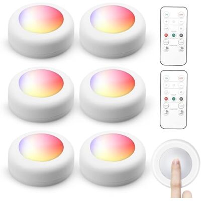 HOSPAOP Set van 6 RGBW led-kastverlichting, draadloos, 16 kleuren, led-nachtlampje met afstandsbediening, dimmer en timer, keuken, zonder kabel, led-verlichting met accu, wit HOSPAOP Set van 6 RGBW led-kastverlichting, draadloos, 16 kleuren, led-nachtlampje met afstandsbediening, dimmer en timer, keuken, zonder kabel, led-verlichting met accu, wit
