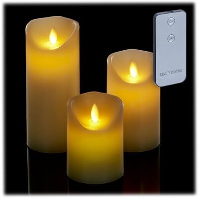Relaxdays Set van 3 led-kaarsen met timerfunctie, beweegbare vlam en afstandsbediening, vlamloze kaarsen, crème Relaxdays Set van 3 led-kaarsen met timerfunctie, beweegbare vlam en afstandsbediening, vlamloze kaarsen, crème