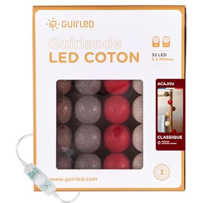 GuirLED Lichtketting met bolletjes van katoen, USB, 2 uur nachtlampje voor baby's, incl. 2 A dubbele USB-adapter, 3 intensiteiten, 32 bolletjes, 3,2 m, Acajou GuirLED Lichtketting met bolletjes van katoen, USB, 2 uur nachtlampje voor baby's, incl. 2 A dubbele USB-adapter, 3 intensiteiten, 32 bolletjes, 3,2 m, Acajou