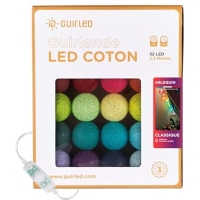 GuirLED Lichtketting met bolletjes van katoen, USB, 2 uur nachtlampje voor baby's, incl. 2 A dubbele USB-adapter, 3 intensiteiten, 32 bolletjes, 3,2 m, Arlequin GuirLED Lichtketting met bolletjes van katoen, USB, 2 uur nachtlampje voor baby's, incl. 2 A dubbele USB-adapter, 3 intensiteiten, 32 bolletjes, 3,2 m, Arlequin