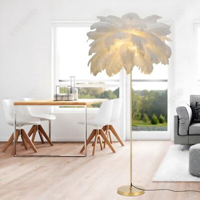 YYUTLUO Moderne verenlamp, vloerlamp van natuurlijke struisvogelveren, hoogte 160 cm, gouden paal en voet, 3 kleurtemperaturen, G4 ledlampen, woonkamer, kinderkamer (witte kleur) YYUTLUO Moderne verenlamp, vloerlamp van natuurlijke struisvogelveren, hoogte 160 cm, gouden paal en voet, 3 kleurtemperaturen, G4 ledlampen, woonkamer, kinderkamer (witte kleur)