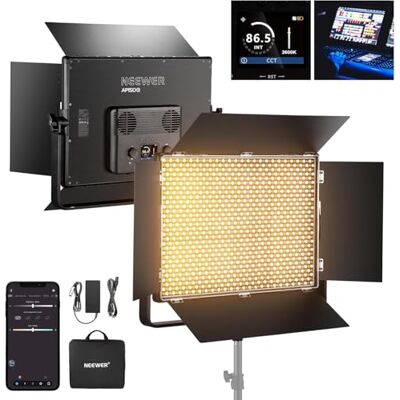 NEEWER 150 W LED videopaneel lichtset, 1440 led 49500 Lux@0,5 m 2500 K-8500 K, CRI96+/TLCI97+ verduistering 0-100% APP/2.4 G/paneel/DMX, Pro studio-verlichting voor foto NEEWER 150 W LED videopaneel lichtset, 1440 led 49500 Lux@0,5 m 2500 K-8500 K, CRI96+/TLCI97+ verduistering 0-100% APP/2.4 G/paneel/DMX, Pro studio-verlichting voor foto
