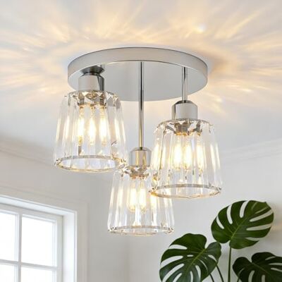 ANWIO Moderne kristallen kroonluchter, zilver, E27, led-kroonluchter, hal, plafondlamp, slaapkamer, 3 lampen, Ø 250 mm, plafondlamp eetkamer ANWIO Moderne kristallen kroonluchter, zilver, E27, led-kroonluchter, hal, plafondlamp, slaapkamer, 3 lampen, Ø 250 mm, plafondlamp eetkamer