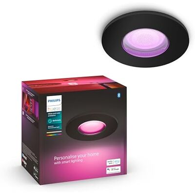 Philips wit & Colour Ambiance Xamento inbouwspots 1 pak, dimbare badkamerlampen voor het Hue-systeem, intelligente lichtregeling via stem en app, zwart Philips wit & Colour Ambiance Xamento inbouwspots 1 pak, dimbare badkamerlampen voor het Hue-systeem, intelligente lichtregeling via stem en app, zwart